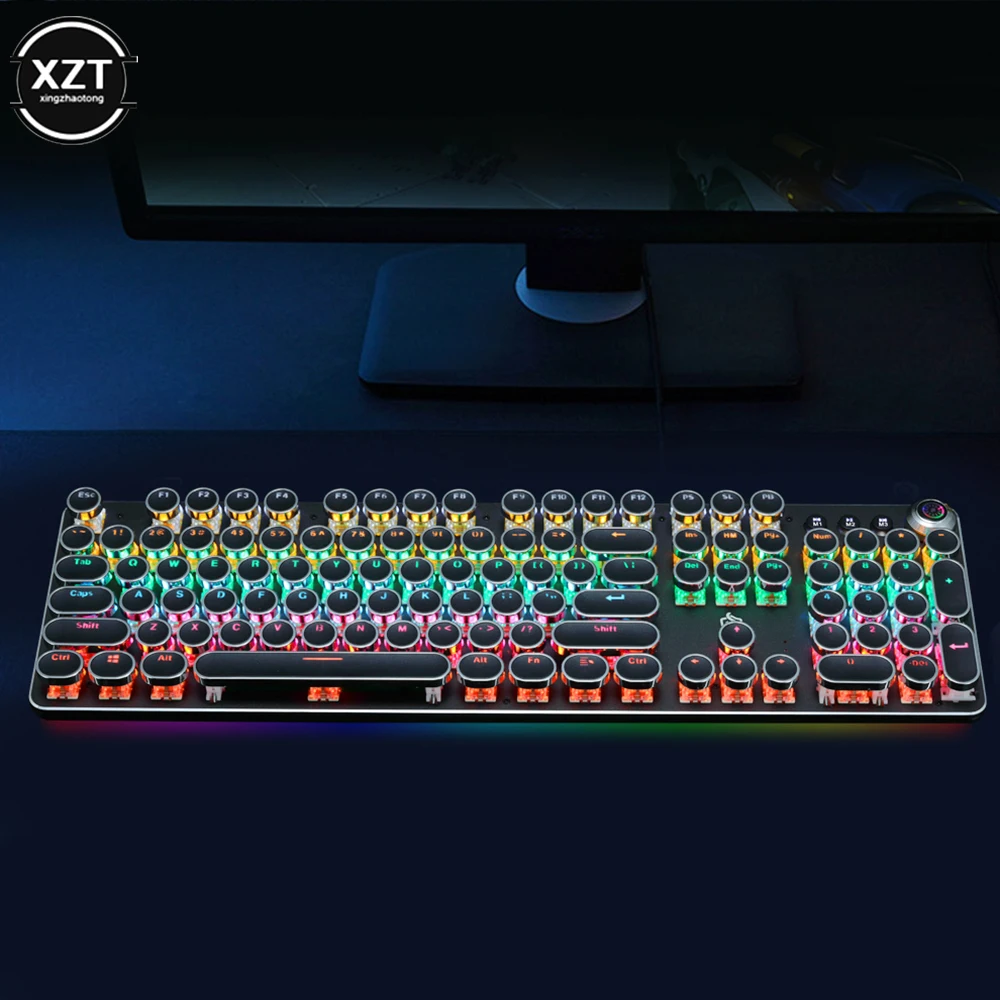 RGB Backlit Gaming Mechanical Keyboard Retro Punk USB Wired 104 Keys Metal Panel LED Switch Full Keypad Computer Game Accessary – Image 4