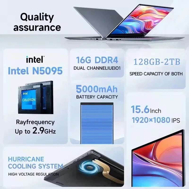 CARBAYTA 15.6" Laptop Computer Intel Celeron N5095 Notebook PC 16 32G Ram 128GB-2TB SSD Office Study PC Windows 11 1080P Laptops – Image 4