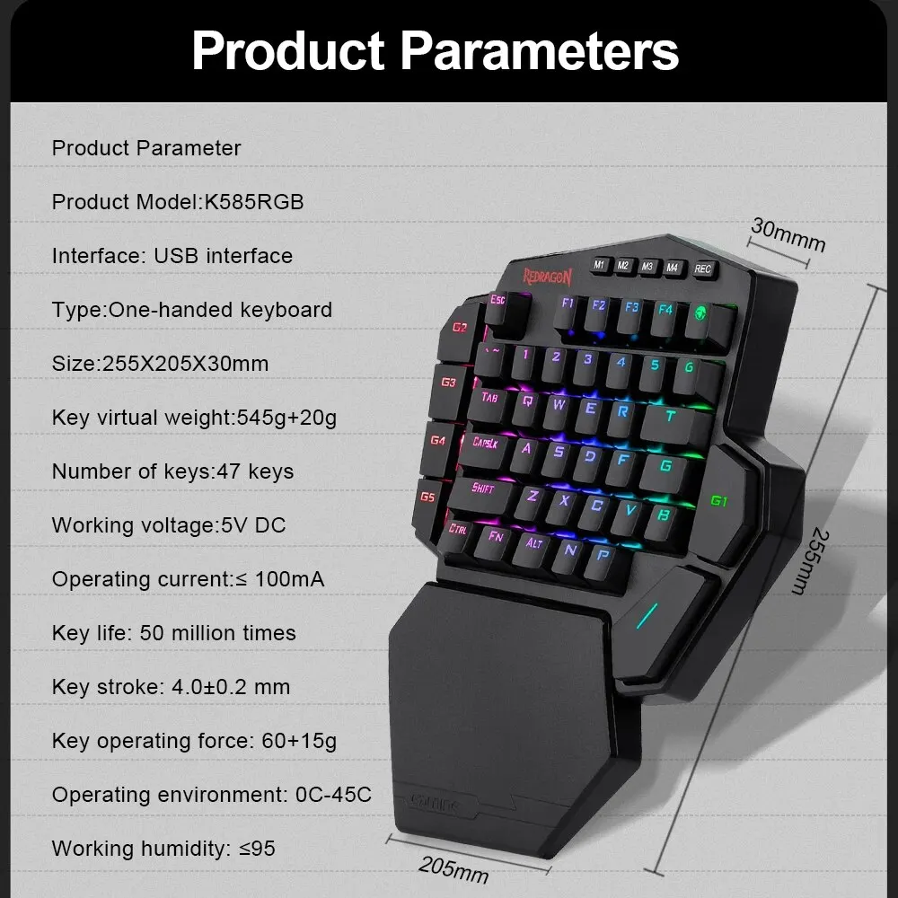 REDRAGON DITI K585 RGB 42 Key One-handed USB Mechanical Gaming Wired Keyboard Blue Switch 42 Keys Gamer for Computer PC Laptop – Image 6