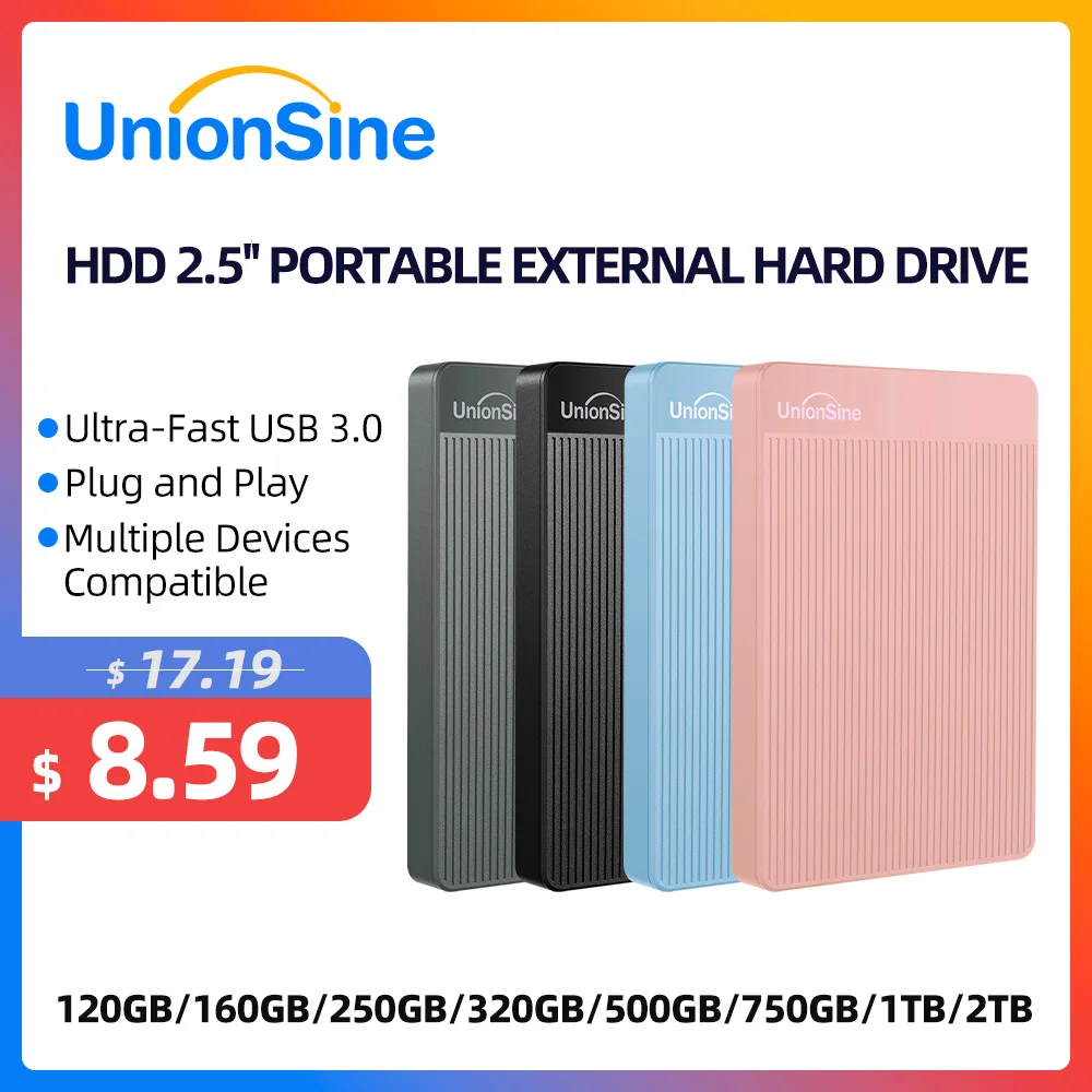 UnionSine HDD 2.5" Portable External Hard Drive 2tb/1tb/500gb/750gb Disk Memory USB 3.0 Storage for PC/Mac/Desktop/MacBook/TV